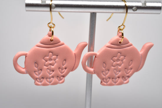 Tea & Petals Teapot Earrings – Coral