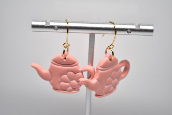 Tea & Petals Teapot Earrings – Coral