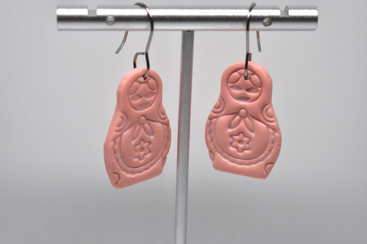 Matryoshka -Babushka Dangle Earrings – Coral