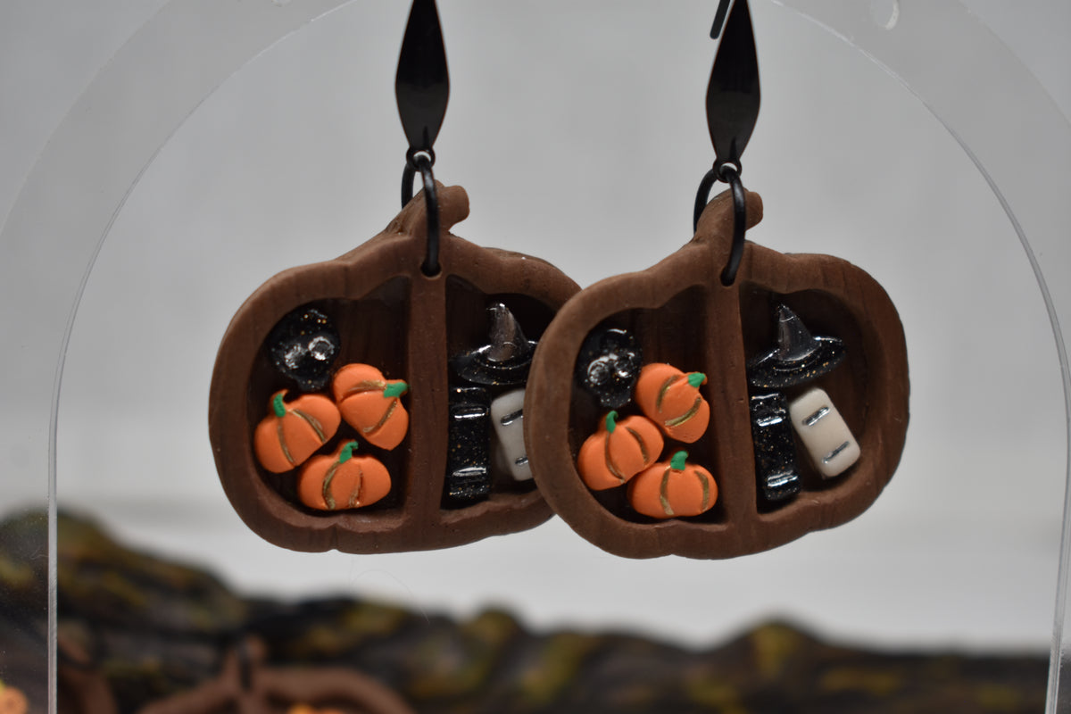 Spooky Pumpkin Bookshelf Earrings