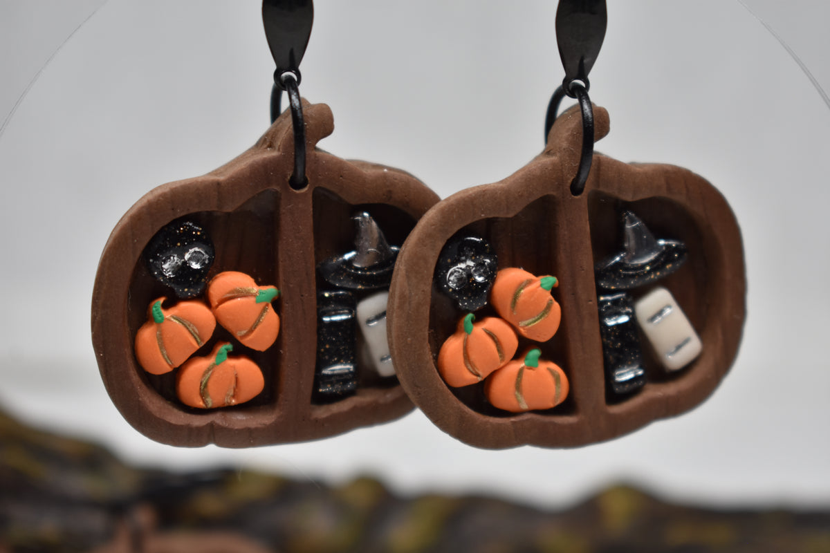 Spooky Pumpkin Bookshelf Earrings