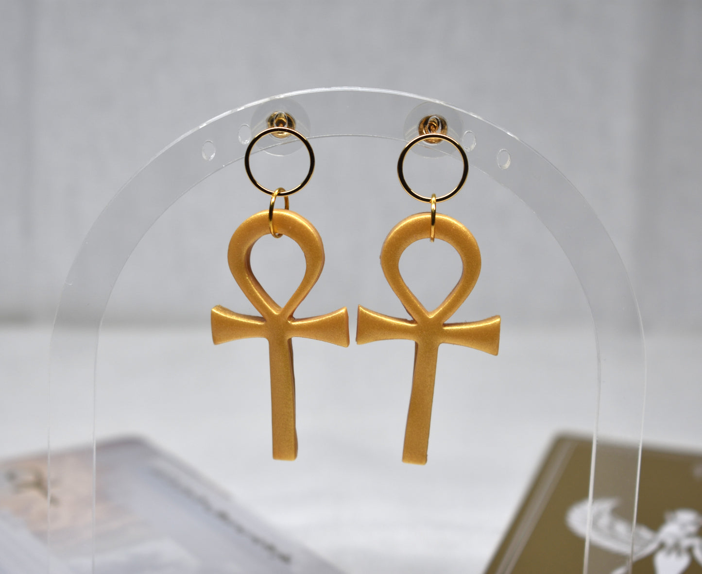 Gold Ankh Drop Earrings