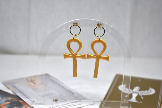 Gold Ankh Drop Earrings