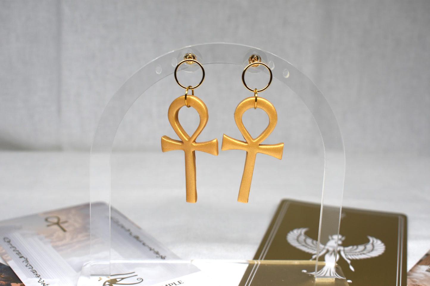 Gold Ankh Drop Earrings