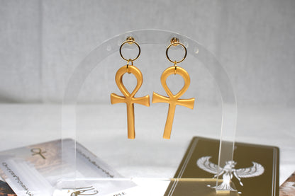 Gold Ankh Drop Earrings