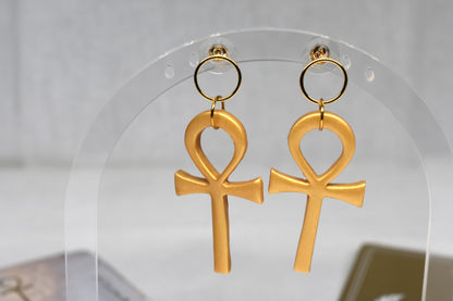Gold Ankh Drop Earrings