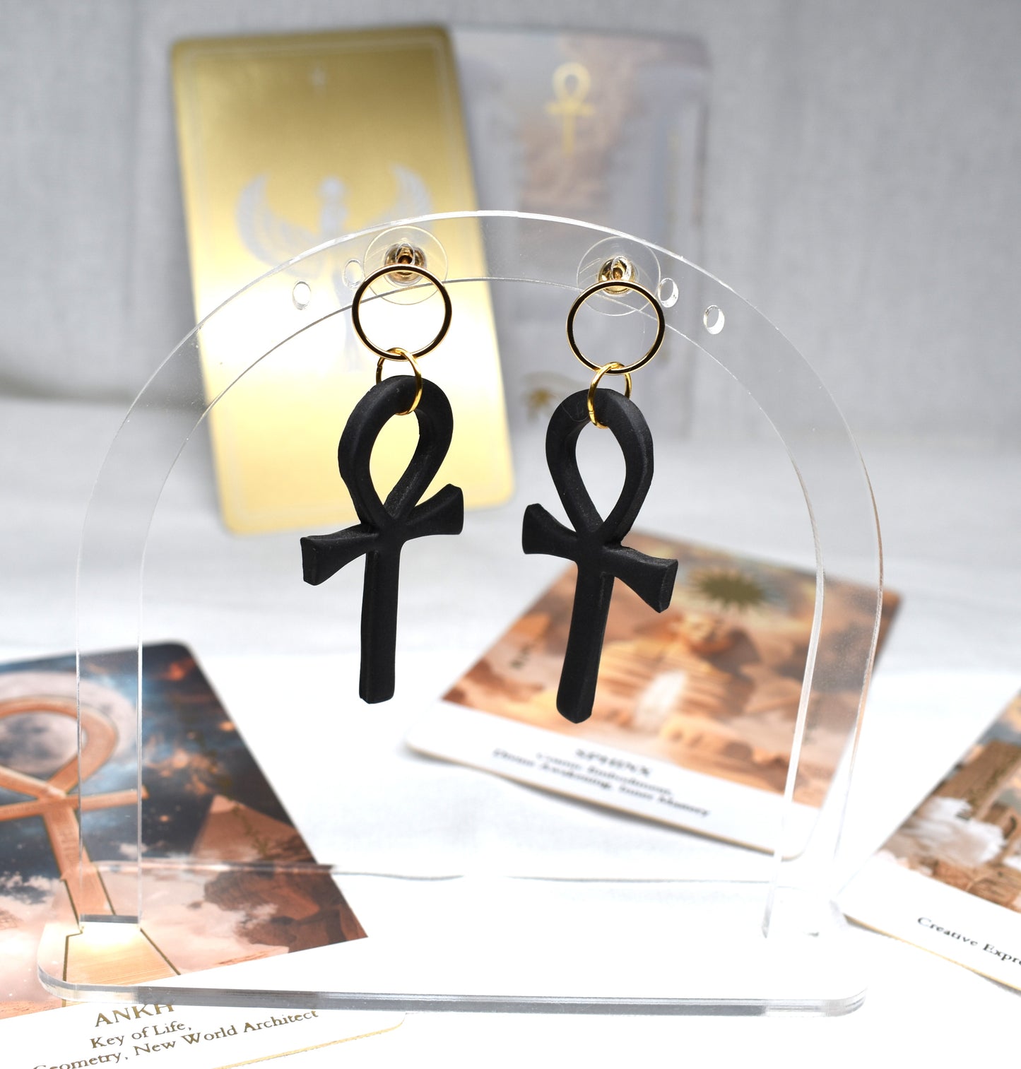 Black Ankh Drop Earrings