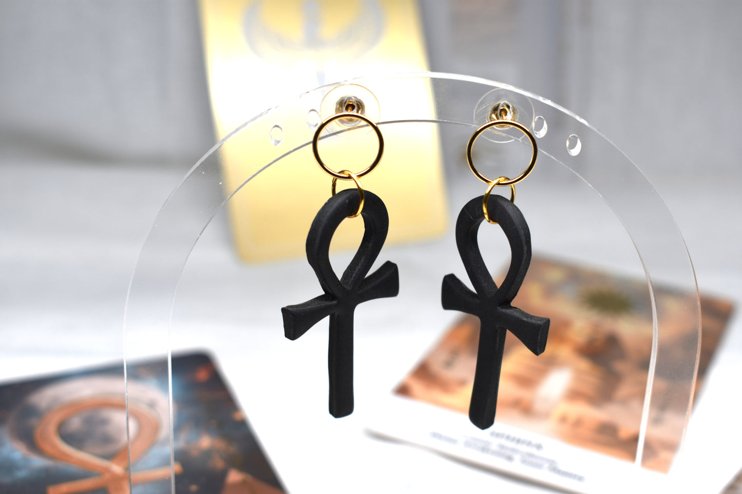 Black Ankh Drop Earrings