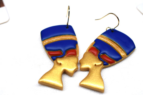 Nefertiti Gold with Blue hat Dangles