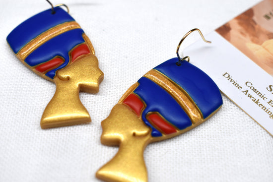 Nefertiti Gold with Blue hat Dangles