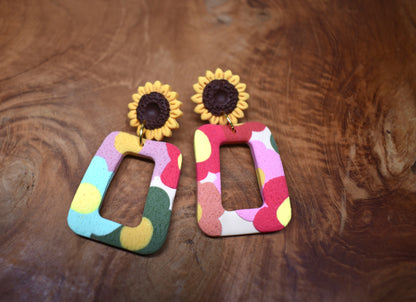 Sunflower Rectangle Drop Earrings