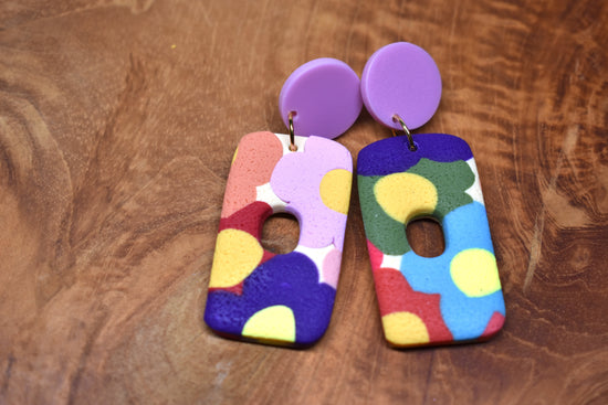 Purple Circle Floral Rectangle Earrings