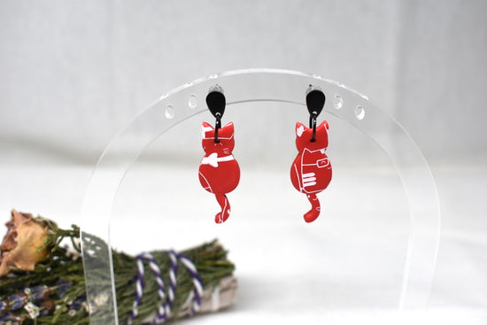 Love Heart Cat Earrings