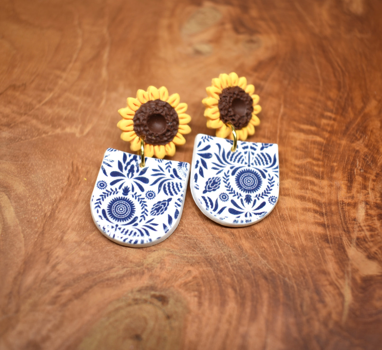 Delft Sunflower Arch Earrings