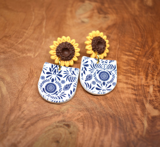 Delft Sunflower Arch Earrings