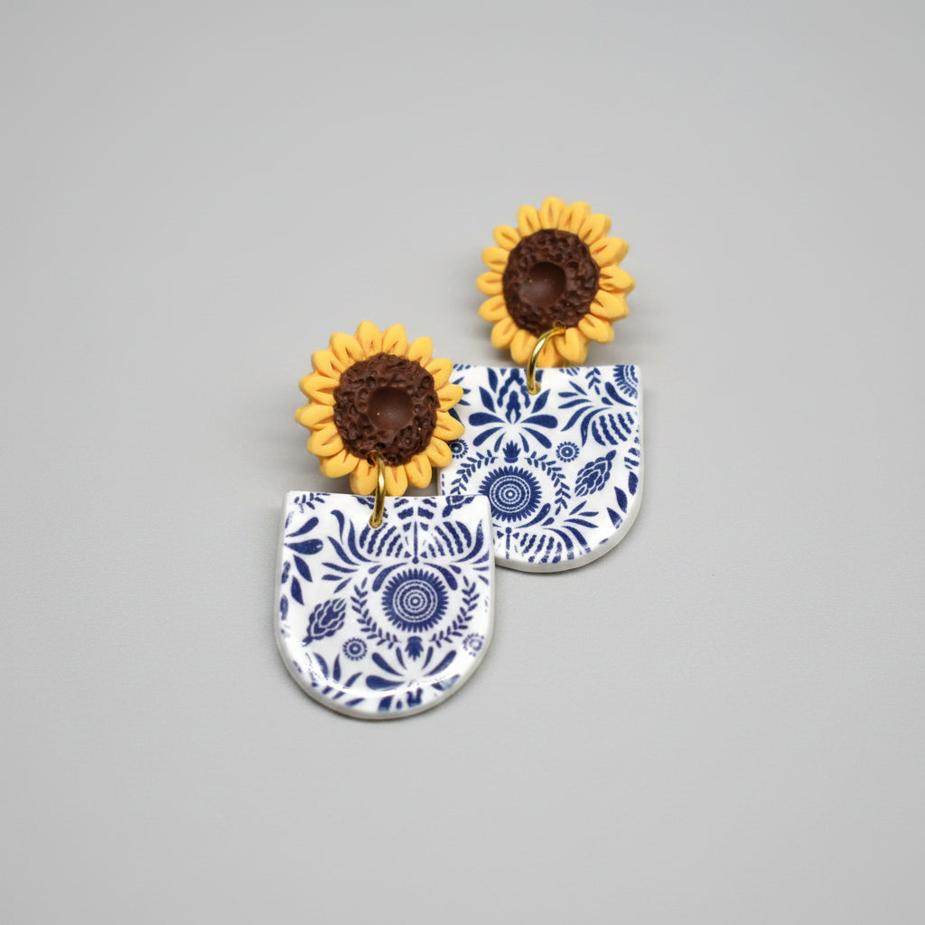 Delft Sunflower Arch Earrings