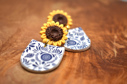 Delft Sunflower Arch Earrings