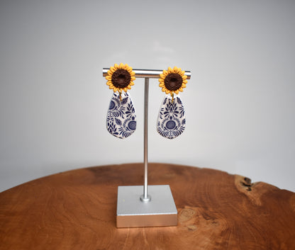 Delft Sunflower Solid Teardrop Earrings