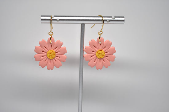 Coral Daisy Dangle Earrings