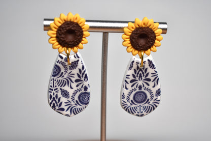 Delft Sunflower Solid Teardrop Earrings