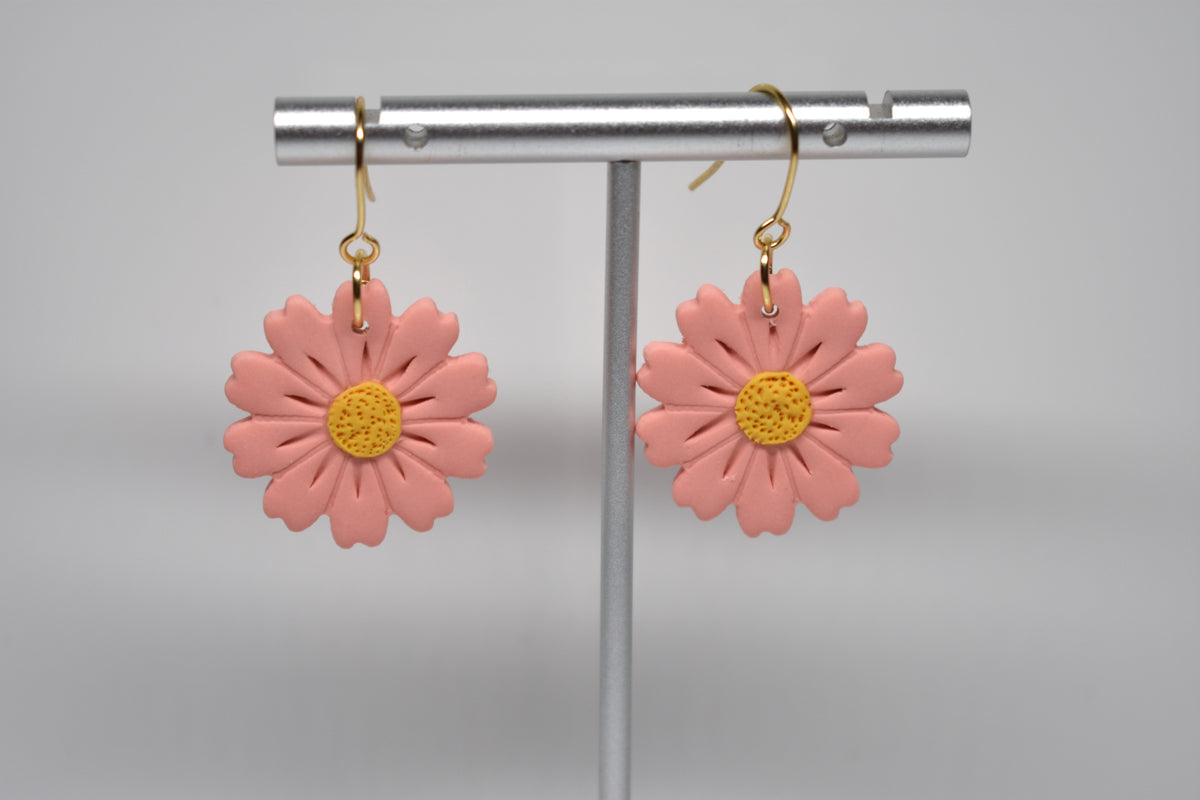 Coral Daisy Dangle Earrings