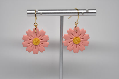 Coral Daisy Dangle Earrings