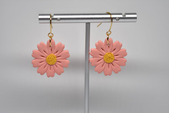 Coral Daisy Dangle Earrings