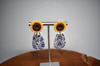 Delft Sunflower Solid Teardrop Earrings