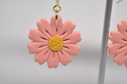 Coral Daisy Dangle Earrings
