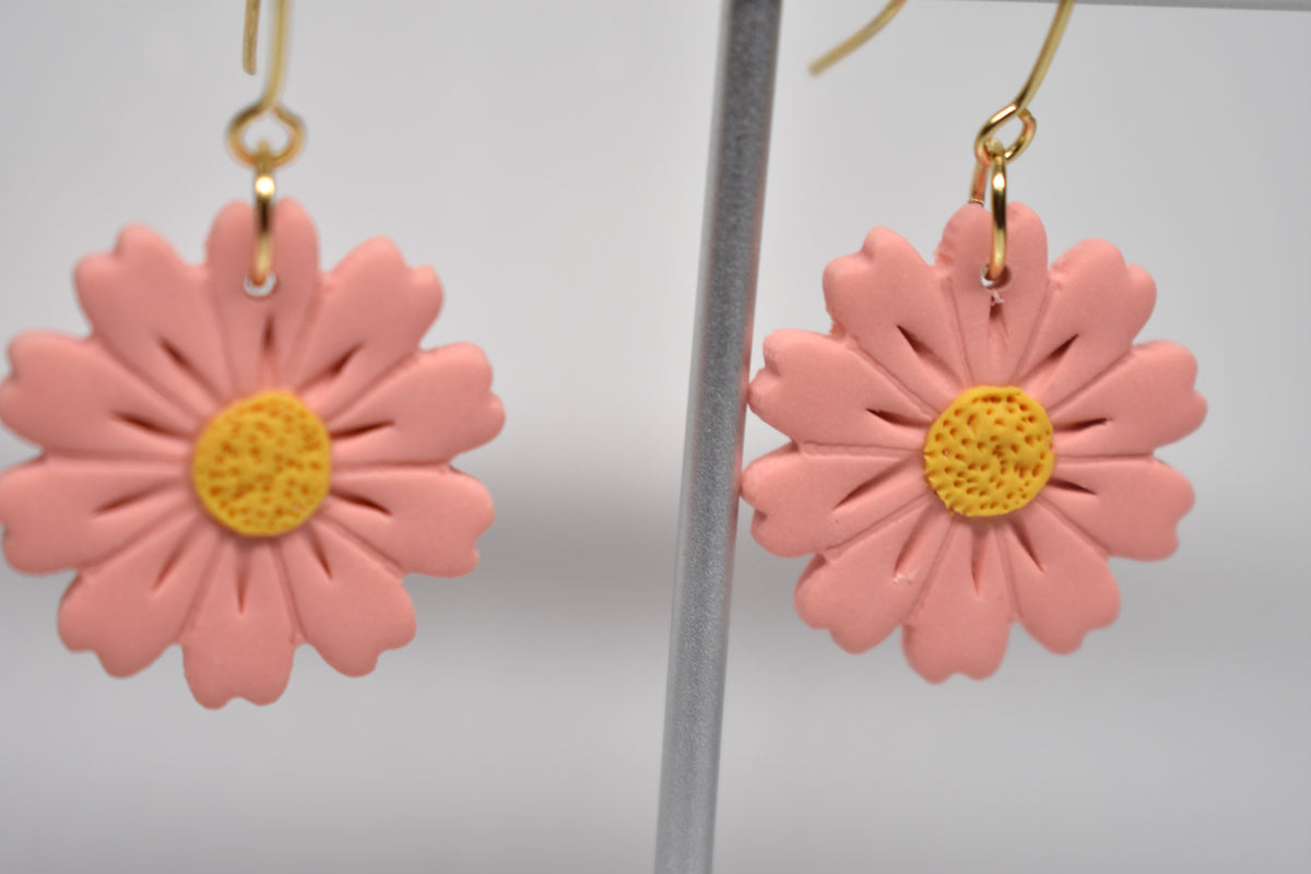 Coral Daisy Dangle Earrings