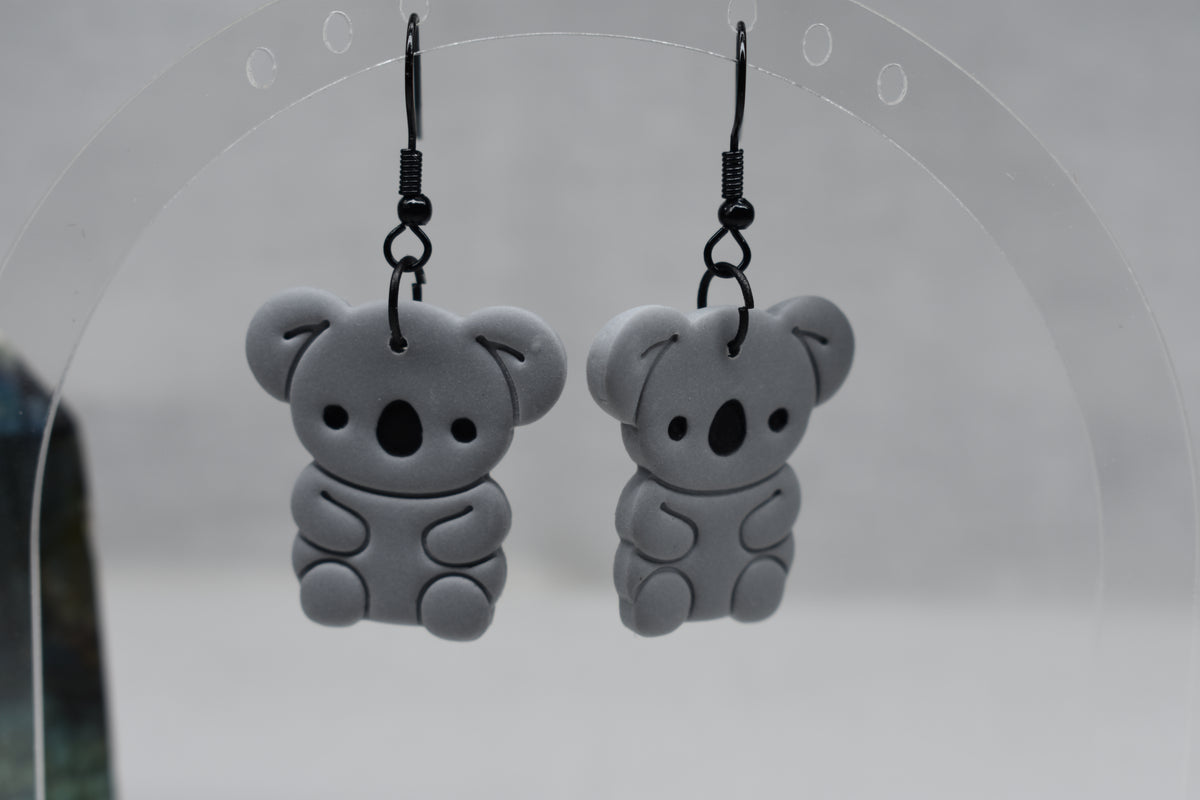 Koala Dangle Earrings – Handmade Polymer Clay, Australian Animal Jewellery