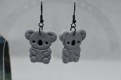 Koala Dangle Earrings – Handmade Polymer Clay, Australian Animal Jewellery