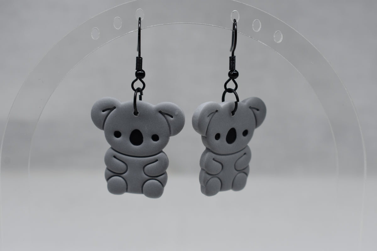 Koala Dangle Earrings – Handmade Polymer Clay, Australian Animal Jewellery