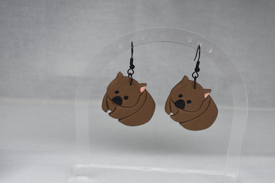 Wombat Dangle Earrings – Handmade Polymer Clay, Australian Wildlife Jewellery