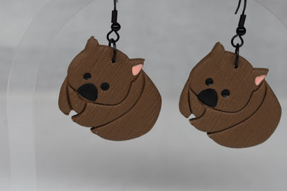 Wombat Dangle Earrings – Handmade Polymer Clay, Australian Wildlife Jewellery