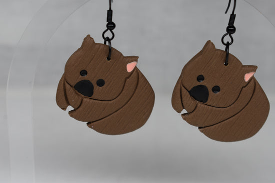Wombat Dangle Earrings – Handmade Polymer Clay, Australian Wildlife Jewellery