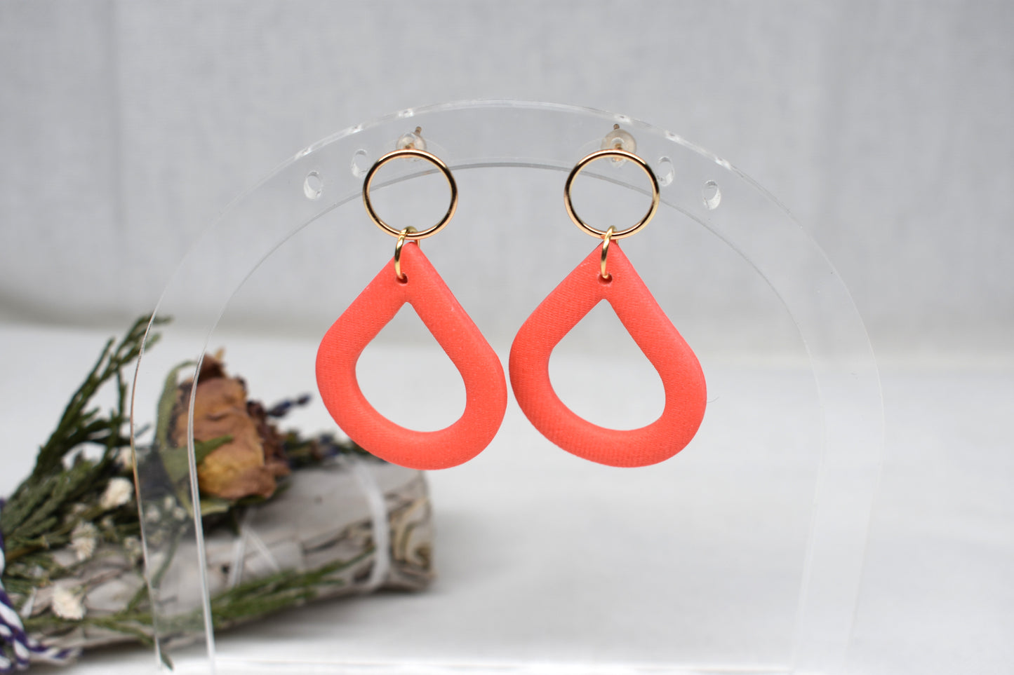 Bright Coral Open Teardrops