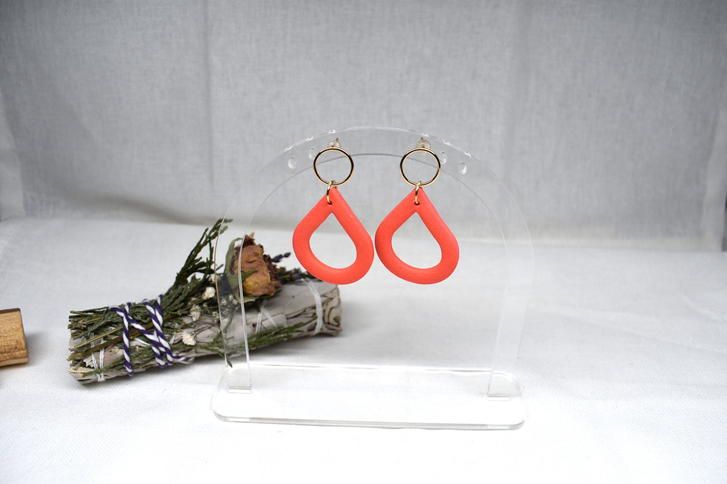 Bright Coral Open Teardrops