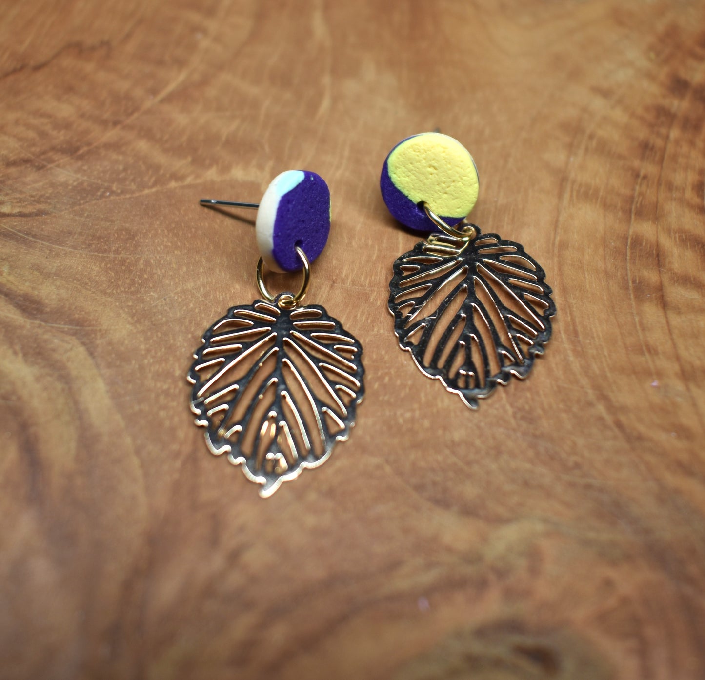 Clay Stud with Gold Leaf Charm