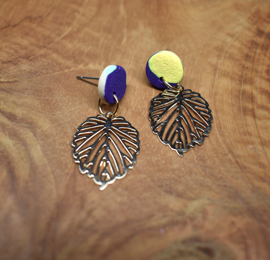 Clay Stud with Gold Leaf Charm