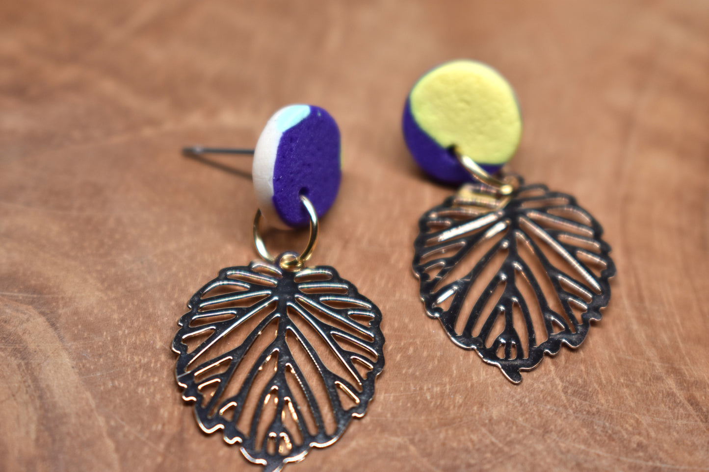 Clay Stud with Gold Leaf Charm