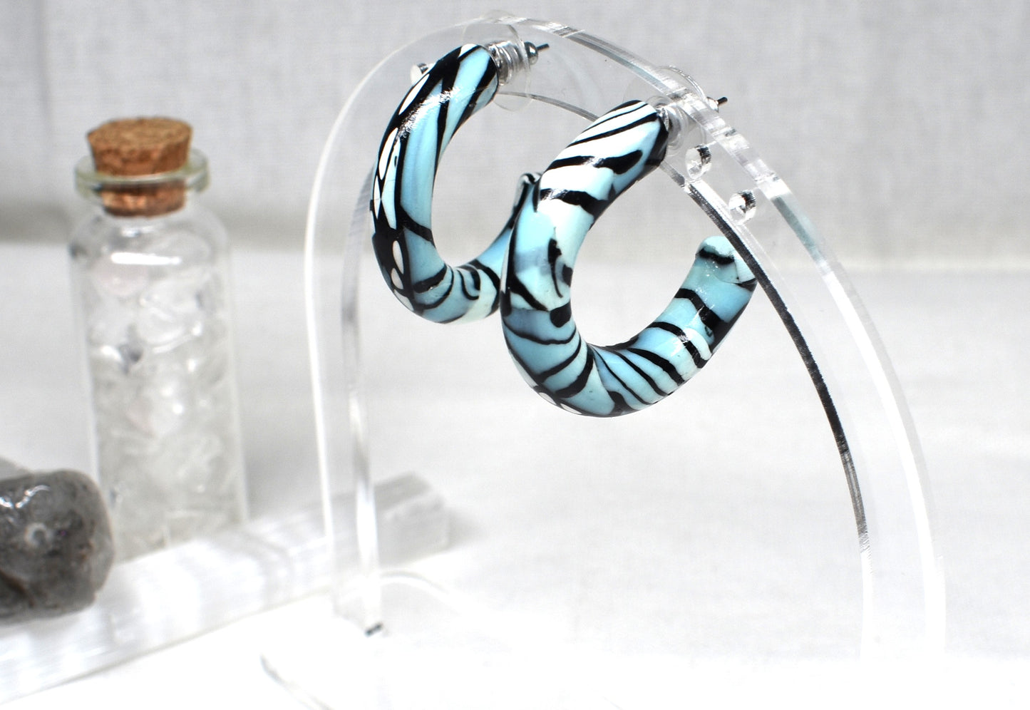 Blue Zebra Hoop Earrings
