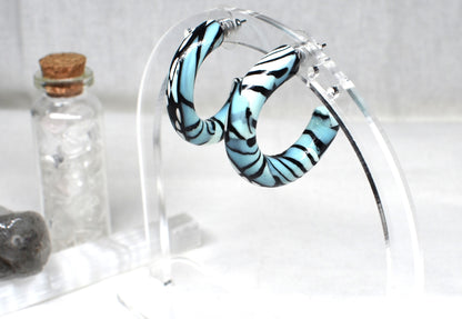 Blue Zebra Hoop Earrings