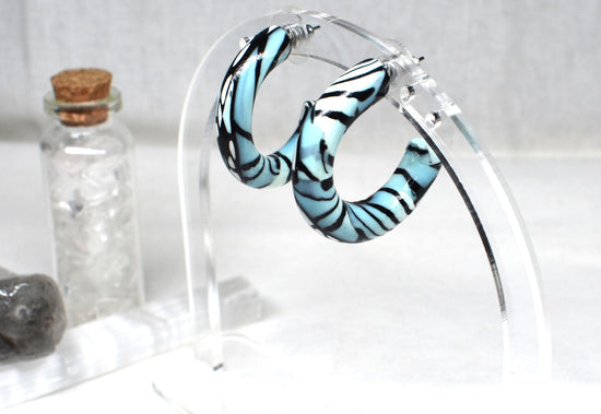 Blue Zebra Hoop Earrings