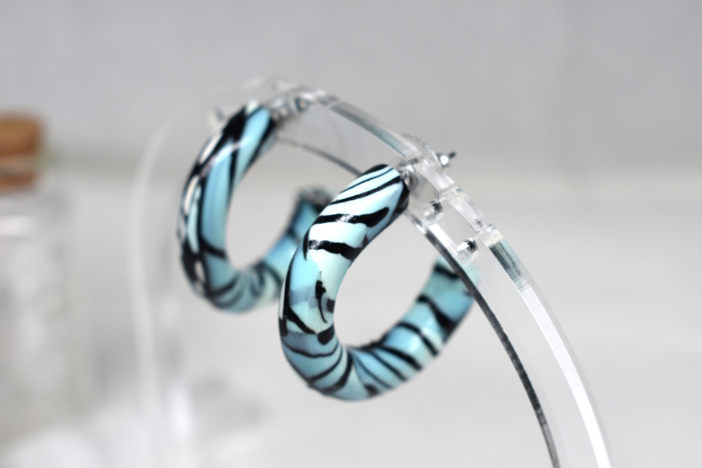 Blue Zebra Hoop Earrings