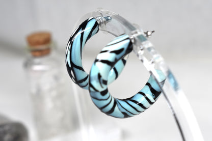 Blue Zebra Hoop Earrings