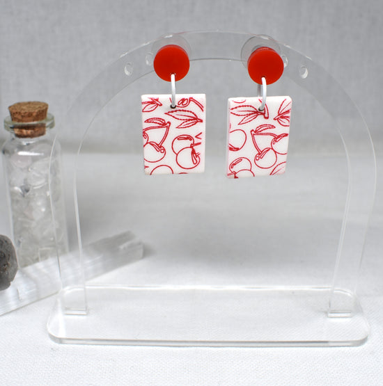 Cherry Print Rectangle Dangles