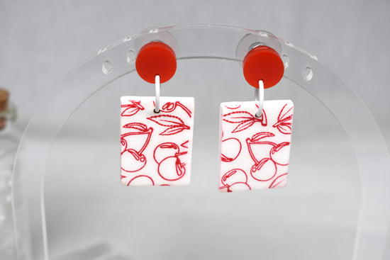 Cherry Print Rectangle Dangles