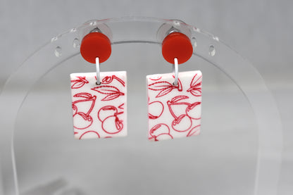 Cherry Print Rectangle Dangles