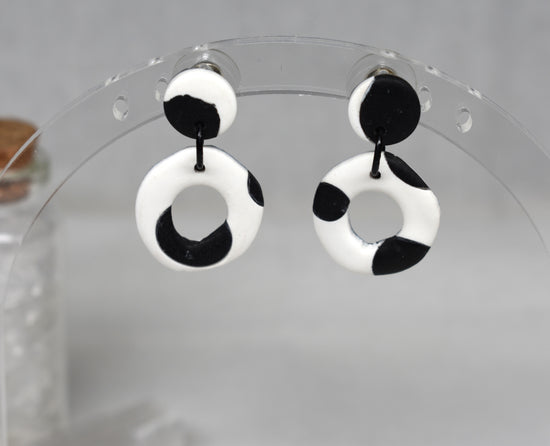 Small Black and White Donut Earrings